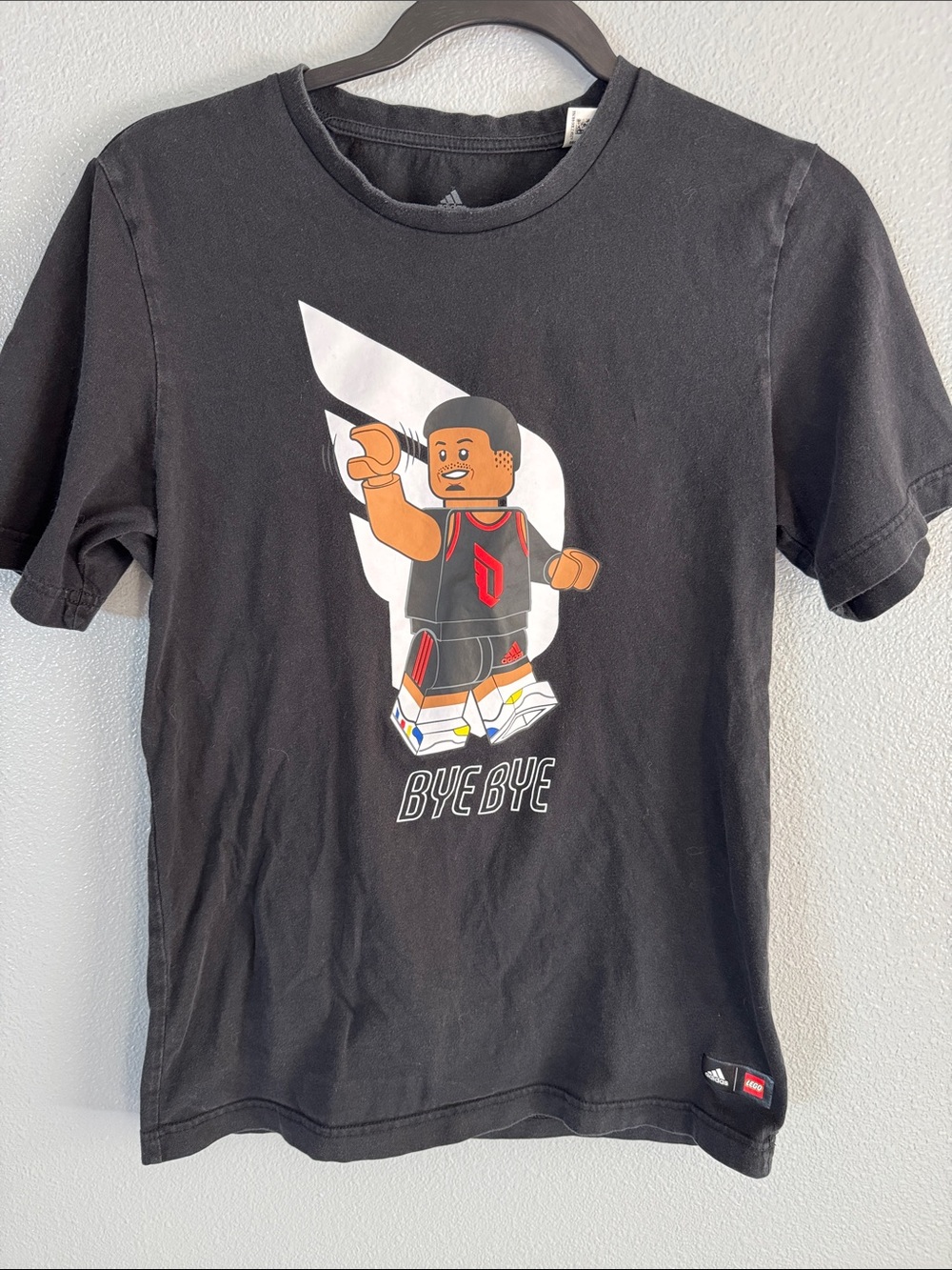 adidas Black Graphic Short-Sleeve Tee with 'Bye Bye' Basketball Character